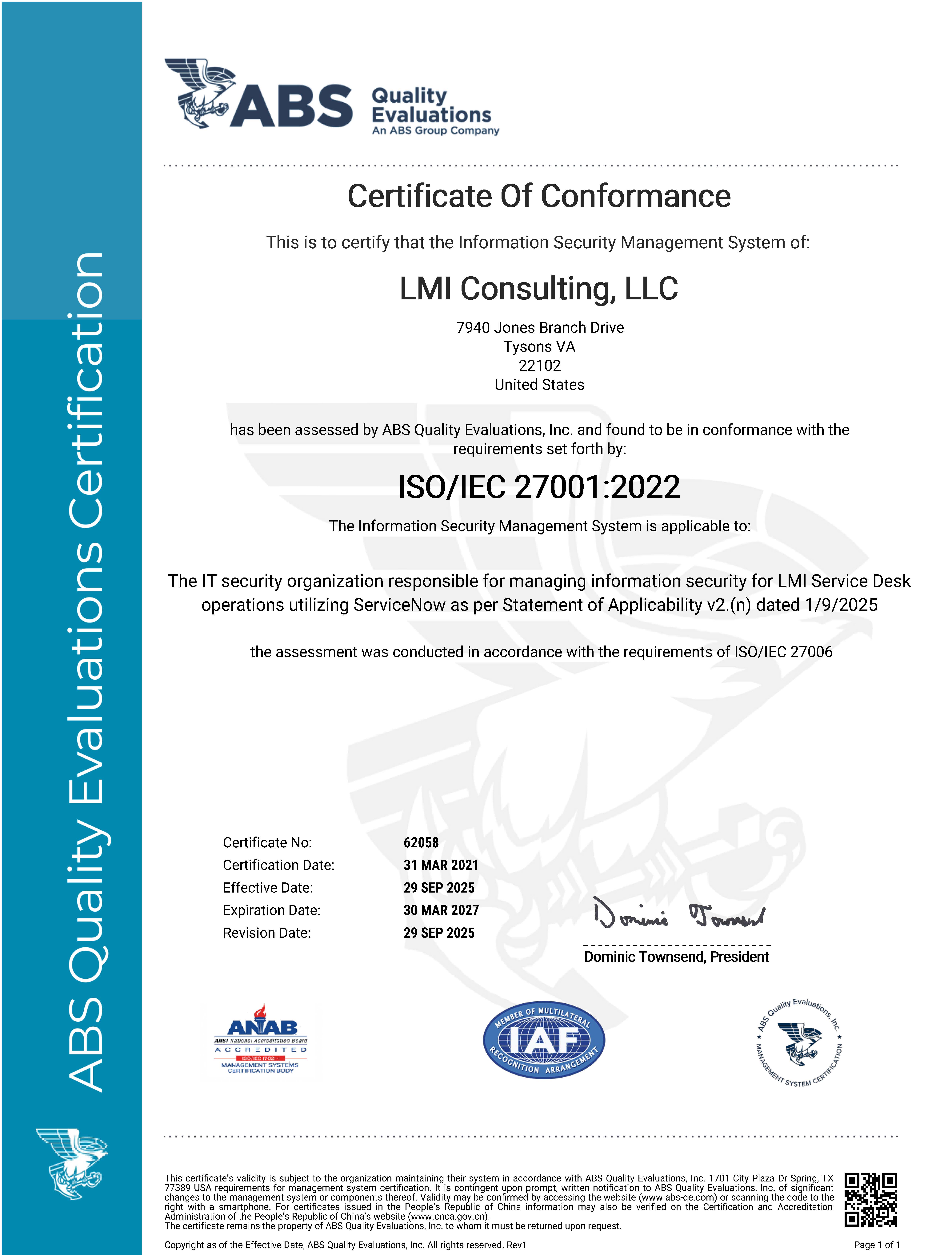 ISO 27001:2022 Certificate